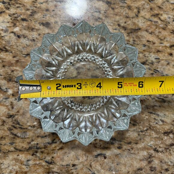 VINTAGE KIG Indonesia Heavy Pressed Glass Diamond Pointe Ashtray, Lead Crystal - Picture 8 of 8